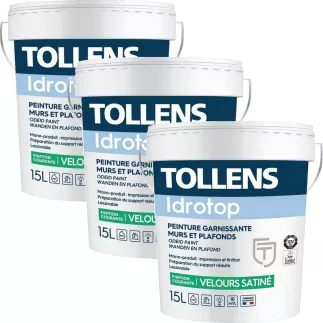 Pack de 3 peintures TOLLENS Idrotop Velours Satiné BLANC 15L