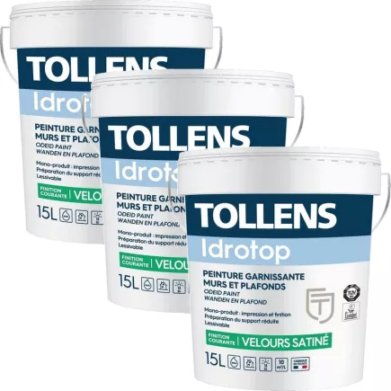 Pack de 3 peintures TOLLENS Idrotop Velours Satiné BLANC 15L