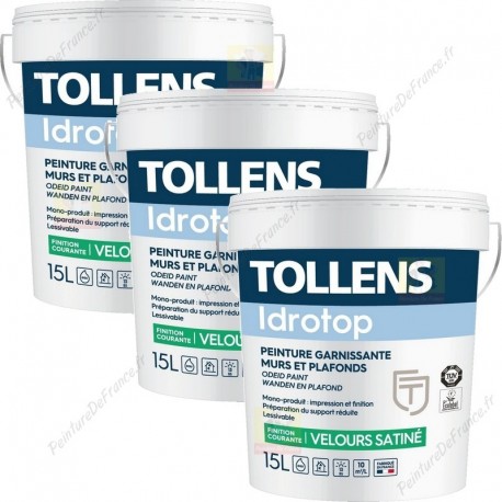 Pack de 3 peintures acryliques TOLLENS Idrotop Velours Satinée 15 L