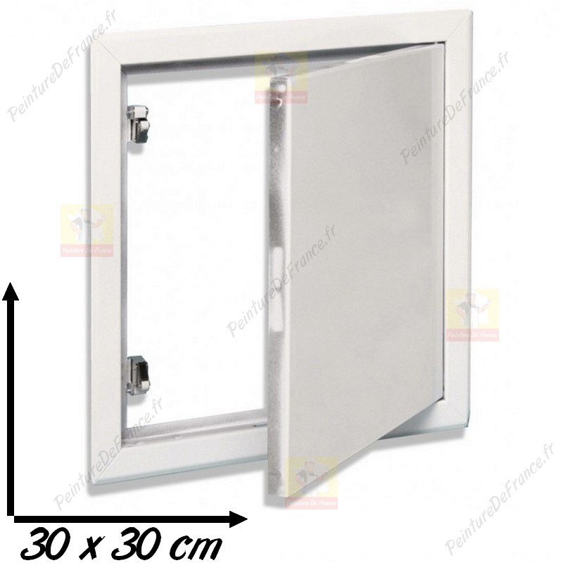Trappe de visite métallique laquée blanche Semin - 200 mm x 200 mm -  ouverture poussez/lâchez - accès aux gaines techniques et conduites pour  murs et