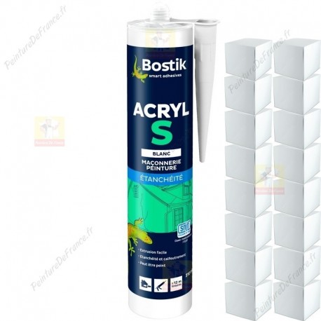 192 Mastics Acryliques BOSTIK Acryl S 310 ml BLANC (16 Cartons de 12)