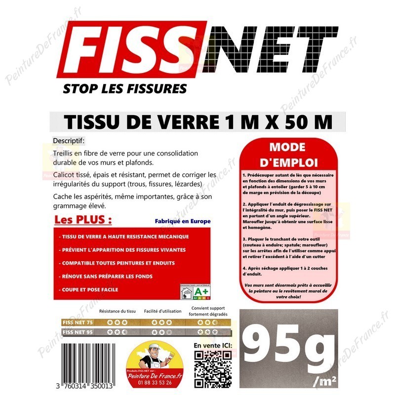 Rouleau Fiss Net 95 tissu en fibre de verre professionnel de 50 m²