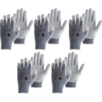 Lot de 5 paires de Gants travaux peinture en polyuréthane gris T10