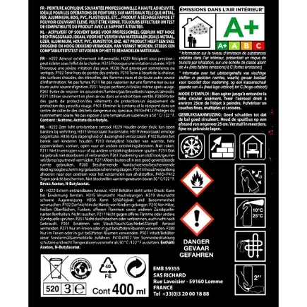 Aérosol peinture acrylique RICHARD multi-supports RAL Rouge 400 ml