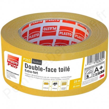 Ruban adhésif double face Toilé PLASTO PRO 3M P353 extra-fort 50 mm