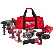 Coffret 5 outils électroportatifs MILWAUKEE M18 + chargeur 12/18V + 2 batteries Red Lithium 5.0 Ah