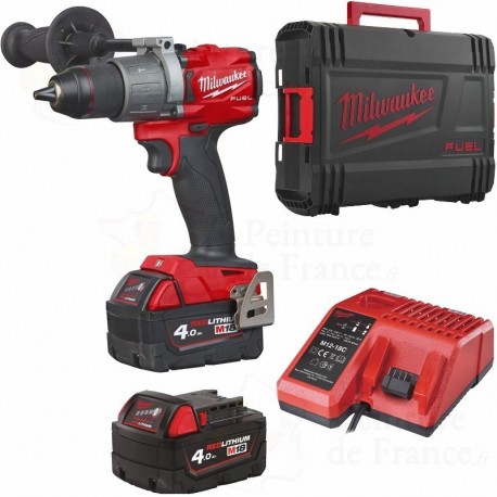 Coffret perceuse à percussion MILWAUKEE M18 + 2x batterie 4.0 + chargeur +  valise de transport 