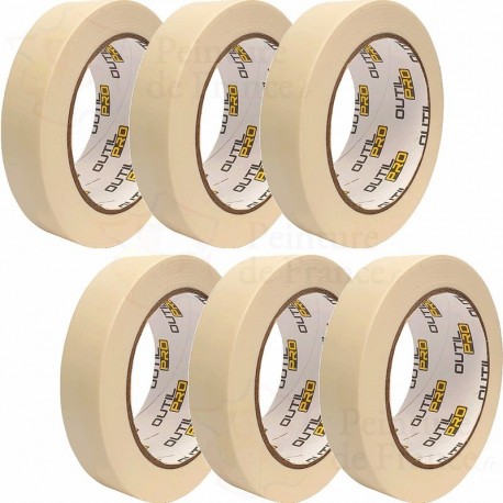 Adhésif de masquage OUTILPRO ruban idéal pour travaux peinture 25mm x 50 m  (pack de 6) 