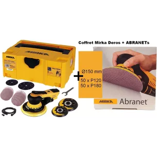 Coffret ponceuse orbitale Mirka DEROS II 5650CV Ø125/150 mm + Tuyau 4 m + Plateaux + 110 Abranets