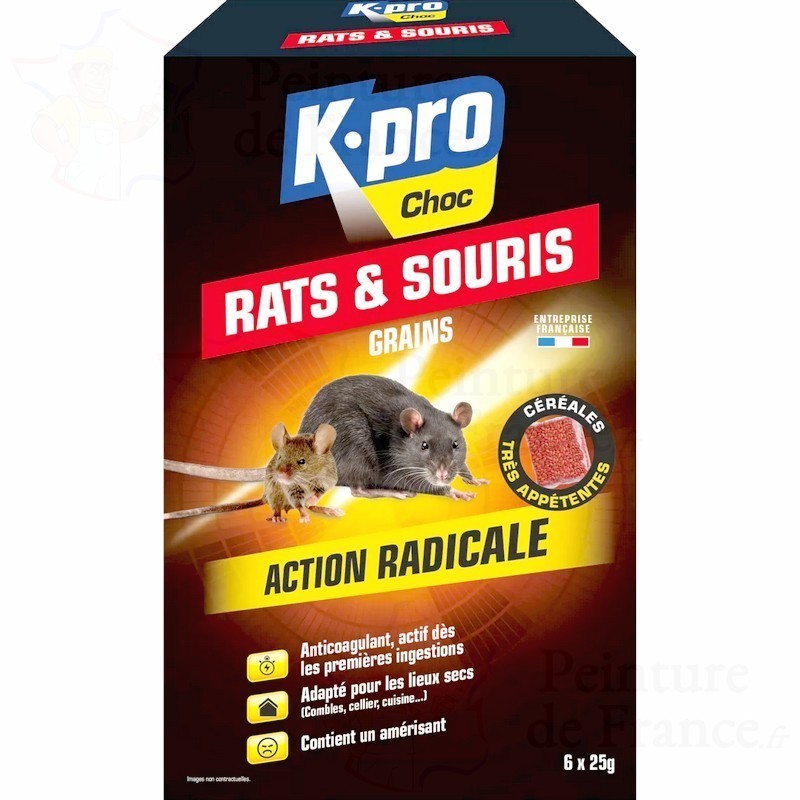 Grains anticoagulant KPRO rodenticide contre rats et souris 150g (6 x 25g)  