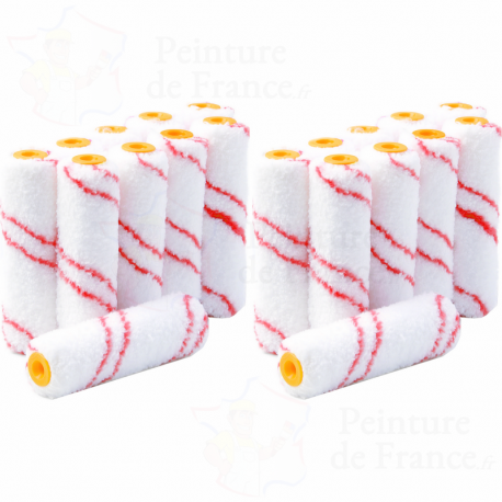 Rouleaux manchons mini 100 mm rayés rouge microfibres tissées 10 mm (pack de 20)