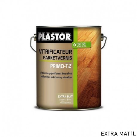 Primo-T2 Vitrificateur Parquets : Finition Éclatante et Durable de vos Sols - Extra-Mat 1L - PLASTOR