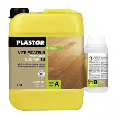 Vitrificateur Bicomposant PUR-T3 DUO pour parquet : Haute Résistance pour Bois - PLASTOR (Extra Mat)