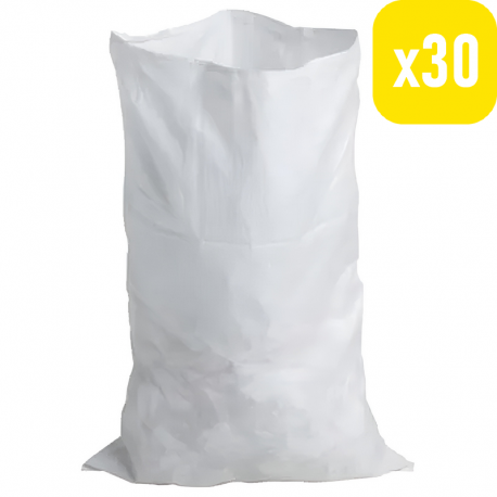 OUTIL PRO - 30 Sacs à gravats pas cher blanc, grande résistance 60 kg - réutilisable pour déchets de jardin et chantier
