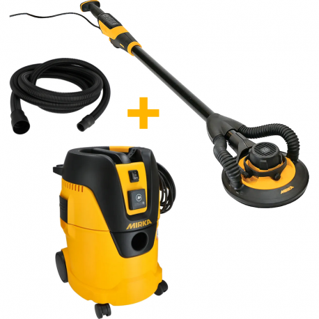 Pack complet Mirka LEROS 950CV Ø 225 mm - Ponceuse mur et plafond + Aspirateur Pro 1125 L + Tuyau 4m