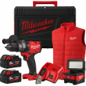 Coffret MILWAUKEE M18 FUEL - Perceuse, 2 batteries 5.0Ah, Chargeur rapide, Projecteur LED et veste