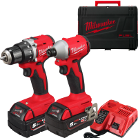 Pack Milwaukee perceuse-visseuse & visseuse à chocs 18V avec 2 batteries 5.0Ah, chargeur et coffret