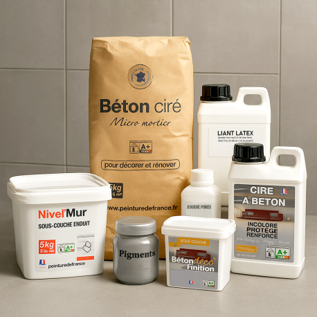 Kit béton ciré sur carrelage mural 5 m² - application facile, rapide et économique - finition ciré