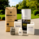 Kit complet béton ciré SOL EXTERIEUR 5 m² : primaire, poudre, résine latex, vernis de protection