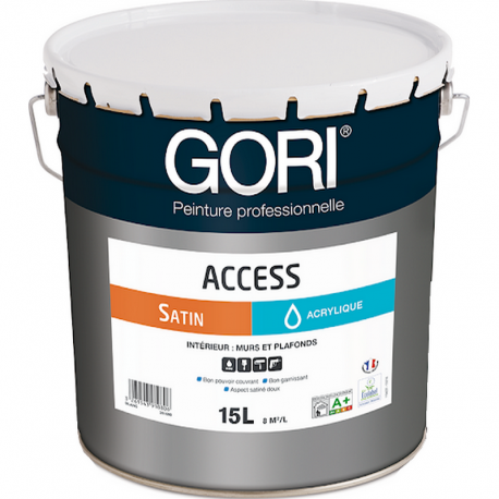 Peinture acrylique GORI Access murs et plafonds Satin Blanc 15L