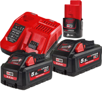 Pack HNRG Milwaukee : Chargeur rapide M12-18 FC, 2 Batteries M18 5.5Ah, 1 Batterie M12 3.0Ah