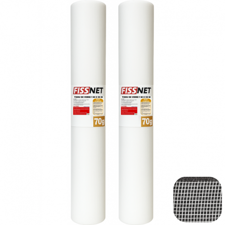 Rouleau FISSNET 70 - tissu de rénovation fissures en fibre de verre 1 x 50 m - 70g/m² - Pack x2
