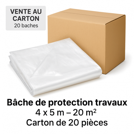 Bâche plastique protection travaux 4 x 5m soit 20 m² (carton de 20 pcs)